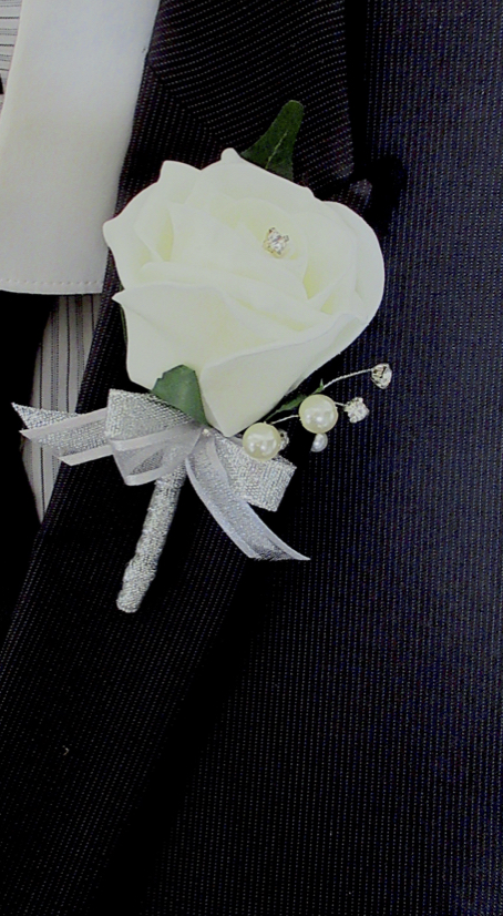 Ivory & Silver Rose Buttonhole